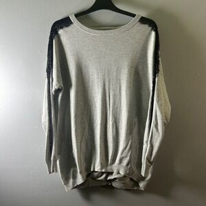 Karen Millen Grey Lace Trim Crew Neck Pullover Sweater Size 4